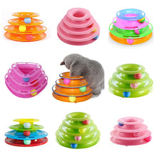 Load image into Gallery viewer, Three Levels pet cat toy Tower Tracks Disc cat Intelligence Amusement triple disc cat toys ball Training Amusement plate