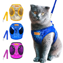 Load image into Gallery viewer, Bling Sequins Cat Dog Harness and Leash Set Adjustable Puppy Kitten Walking Harnesses Vest Traction Belt For Small Dogs Cats
